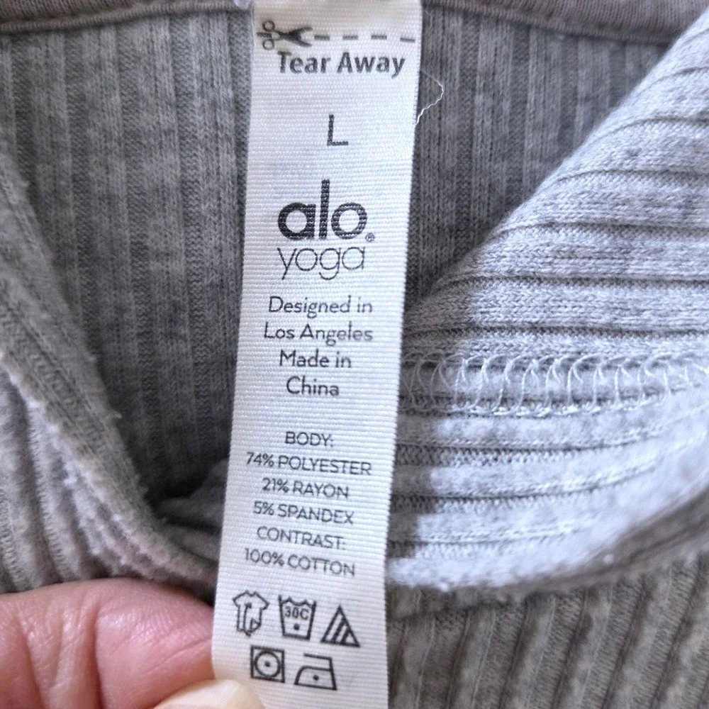 Alo Yoga Muse Hoodie Heather Grey Ribbed Cropped Pullover Size Large W3357R